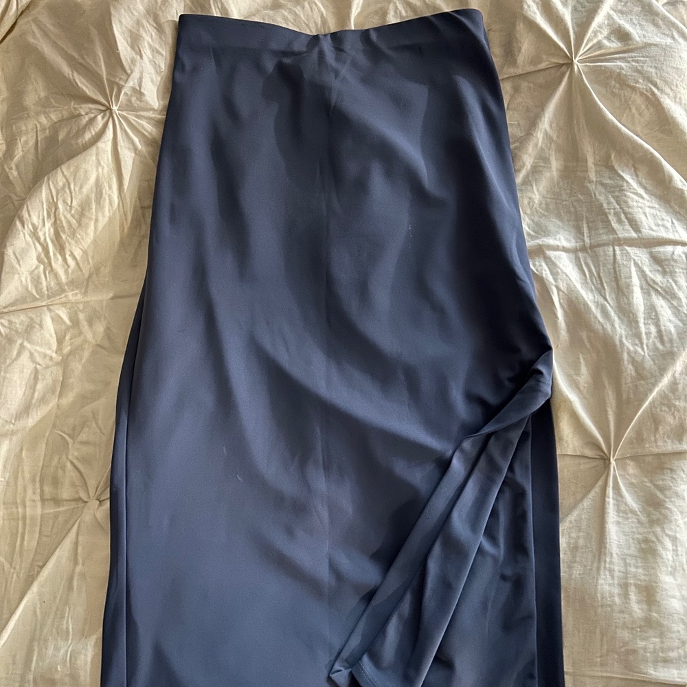 Blue, High Waist Stretch, Midi Pencil Skirt | Side Split | Size M